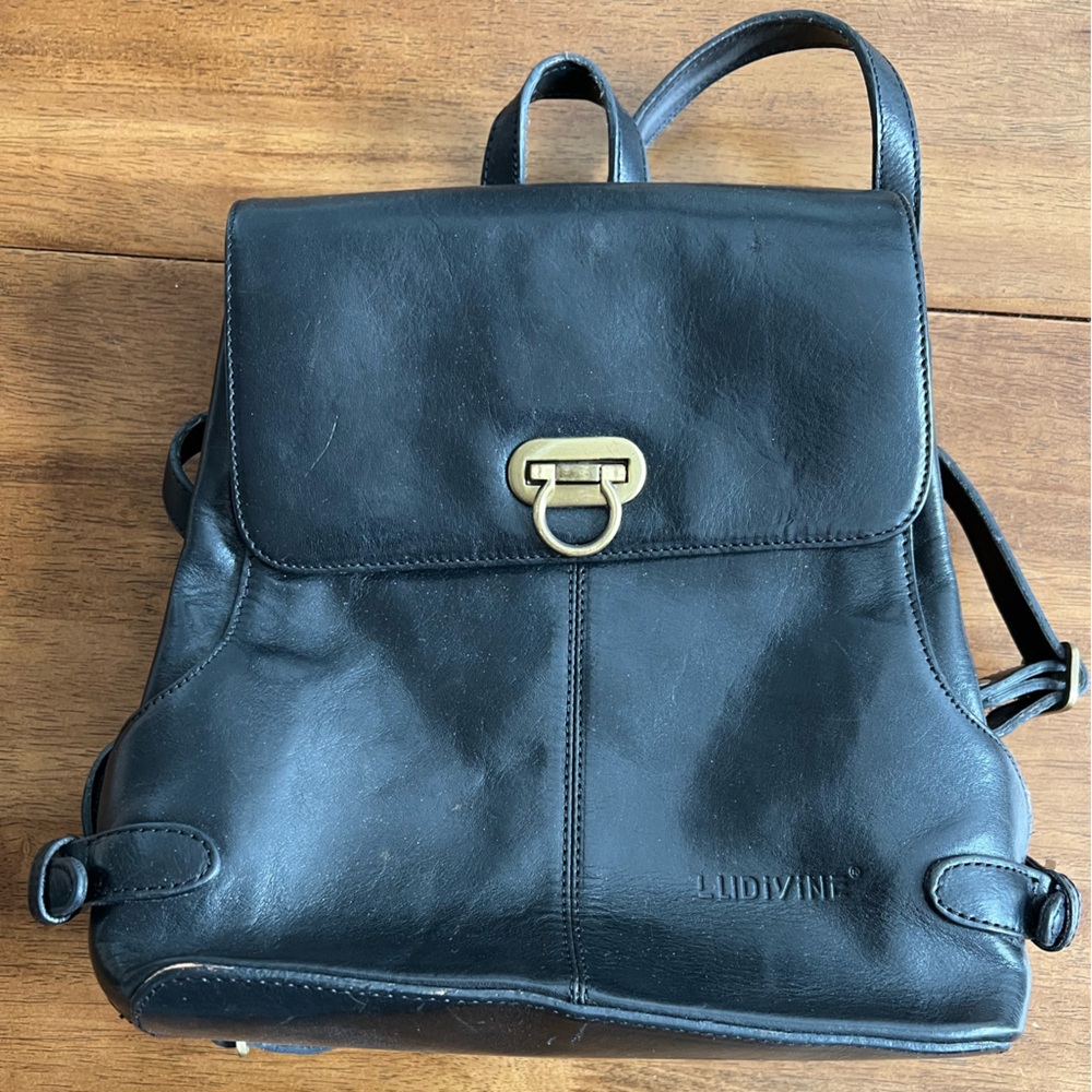Vintage Black Leather Backpack